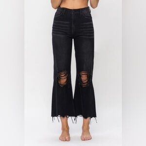 VERVET BY FLYING MONKEY Black Distressed Flare Jeans